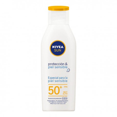 Nivea Protector Solar para piel sensible Protect & Sensitive Loción Fps 50+ no grasoso, 200 ml