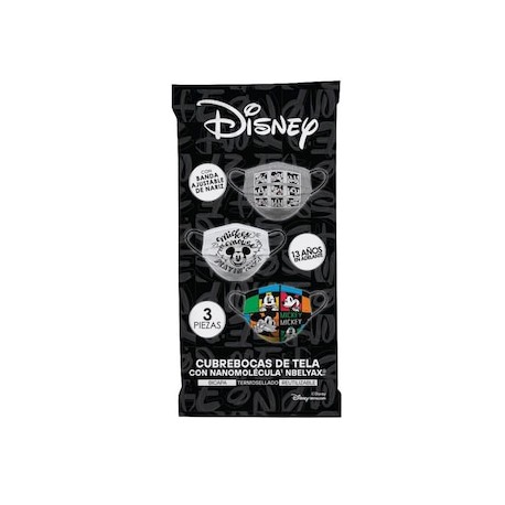 Cubreboca bicapa Biomsk para adulto con Nanomolécula NBELYAX ® Termosellado Y Reutilizable (Mickey Disney empaque con 3 piezas)