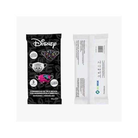 Cubreboca bicapa Biomsk para adulto con Nanomolécula NBELYAX ® Termosellado Y Reutilizable (Minnie Disney empaque con 3
