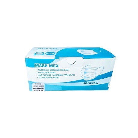 Cubrebocas triczapa 20 azul 20 negro 10 fiusha