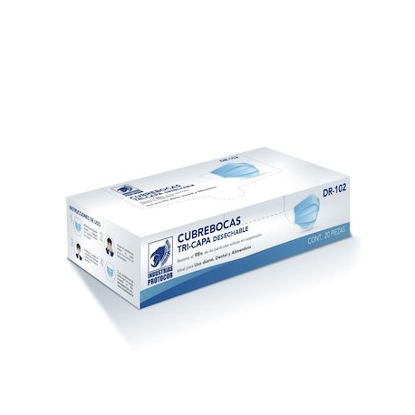 Cubrebocas Tricapa Con Ajuste Nasal Caja Con 20 Piezas