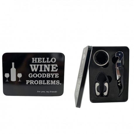 Juego bar 3 piezas metal hello wine