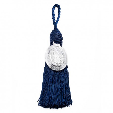 Bendición para el hogar con medallón de La Virgen de Guadalupe en colgante azul