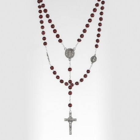 ROSARIO DE SAN BENITO DE MADERA COLOR TINTO