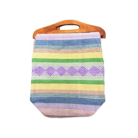 Bolsa artesanal con asa de madera mediana