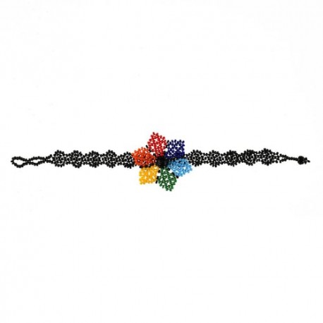 Pulsera flor c/hoja chaquira morado