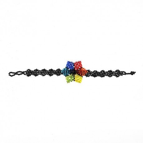 Pulsera ECZ flor con hoja chaquira multicolor
