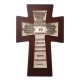 Crucifijo de madera para matrimonio con texto grabado y anillos en metal, chapado en oro