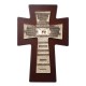 Crucifijo de madera para matrimonio con texto grabado y anillos en metal, chapado en oro