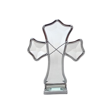 Cruz de vidrio biselado blanca chica