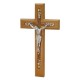 Crucifijo de la abundancia de metal y madera con semillas, trigo, friijol y maiz, en color natural, con chapa de plata
