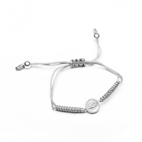 Pulsera Virgen de Guadalupe marco de circonias tejida hilo gris