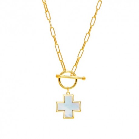 Collar Cruz madre perla dorado