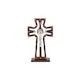 Cruz de madera de pino resacada con medalla de san benito y baño de plata y cristales swarovsky incrustados