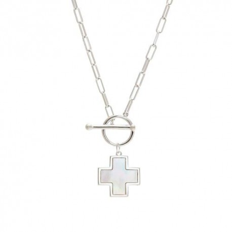 Collar Cruz madre perla plata