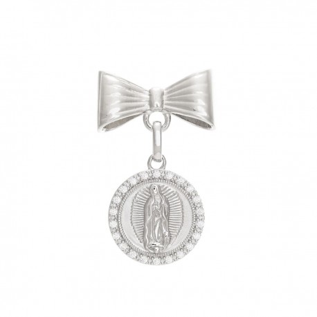 Segurito Virgen de Guadalupe marco de circonias en moño plata