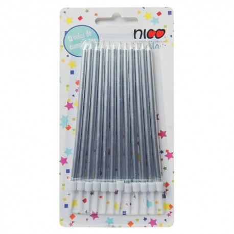 Vela NICO lisa larga metalizada plata