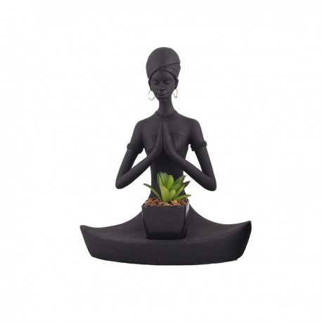 Home Nature Figura Decorativa Mujer Africana Yoga Con Planta 24*19.5*11 Cm