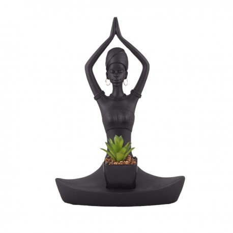Home Nature Figura Decorativa Mujer Africana Yoga Con Planta 29*19.5*11.5 Cm