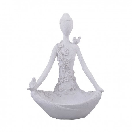 HOME NATURE FIGURA DECORATIVA MUJER YOGA COMEDERO PAJAROS 26*19*15 cm