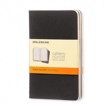 Set 3 libretas bolsillo negro, hoja rayada pasta suave