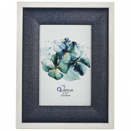 Portarretratos QUADRUM bicolor marco interno azul texturizado y marco externo blanco texturizado con vetas 5x7 pulgadas