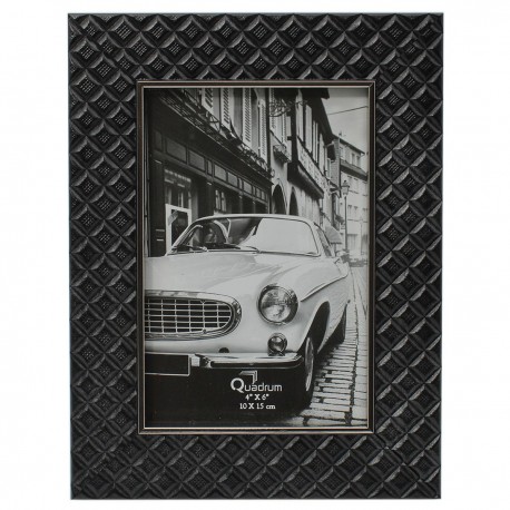 Portarretratos QUADRUM negro texturizado con rombos y fino marco interno plata 4x6 pulgadas