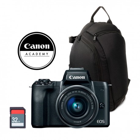 Cámara Canon kit M50 Mark II EF-M 15-45 mm IS STM + Maleta 100S + SD 32GB+ Curso Online ABC Vlogger