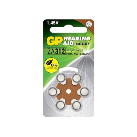 Pila GP Batteries para aparatos auditivos ZA312F 1.45 V (6 pilas)