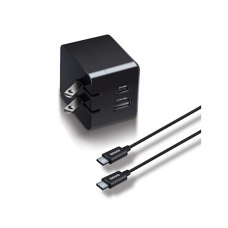 Cargador de pared doble puerto USB + cable USB Type-C