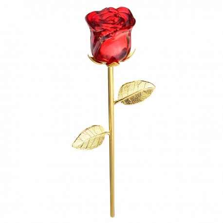 Flor Roja de Cristal Tallo Dorado