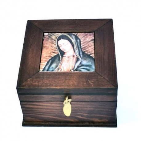 Caja Alhajera Viejo Arte Madera Virgen María