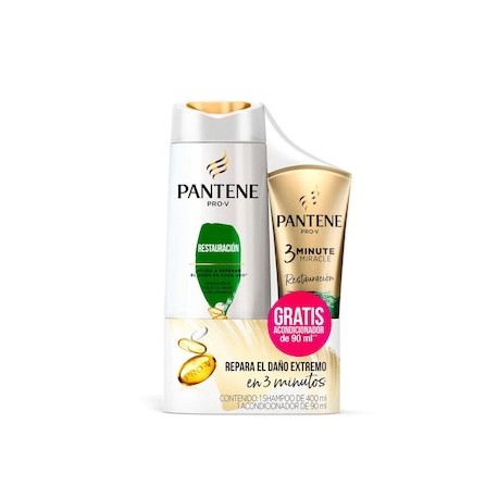 Pantene Pro-V Restauración Shampoo 400 ml + Pantene Pro-V 3 Minute Miracle Restauración Acondicionador 90 ml 1 Kit