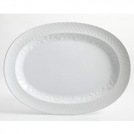 Platon de servicio ovalado labrado de ceramica