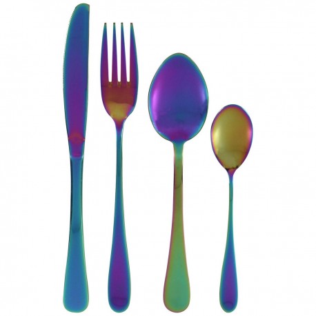 Set de cubiertos acero inoxidable para 4 personas 16 piezas, color tornasol, CROWN BACCARA