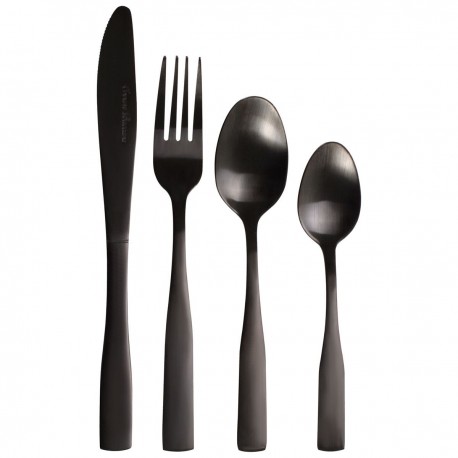 Set de cubiertos acero inoxidable para 4 personas 16 piezas, color negro, CROWN BACCARA