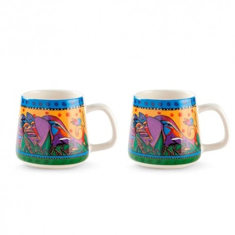 Set de 2 tazas amarillas de 360 ml Laurel burch jungle songs New bone china