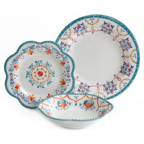 Set 12 piezas vajilla Gibson Home de melamina decorada