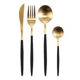 Set de cubiertos CROWN BACCARA color dorado y mango negro, modelo 161522