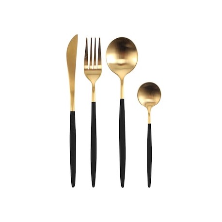 Set de cubiertos CROWN BACCARA color dorado y mango negro, modelo 161522