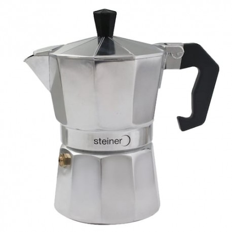 Cafetera Steiner de aluminio, para preparar espresso, color plata, 3 tazas