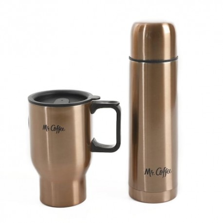Set 2 piezas thermo y tarro viaje de acero inox color cobre