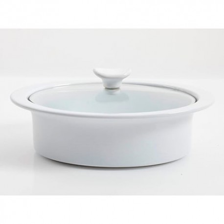 Cacerola de cerámica con tapa 2.3qt blanca ovalada