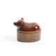 Panera con tapa Martha Stewart esculpida en forma de cerdito hecha a mano, color café de cerámica