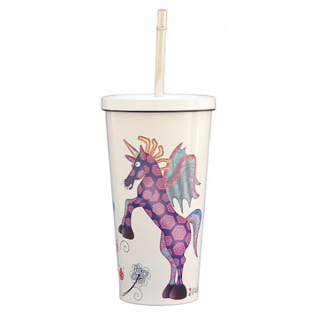 Vaso Alebrijos con popote de acero 500 ml