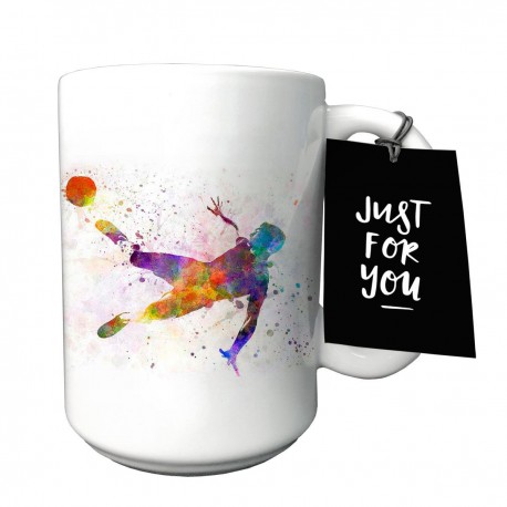 Taza de cerámica con diseño de jugador de fútbol gol multicolor