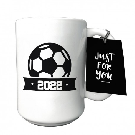 Taza de cerámica con diseño de balon soccer 2022 blanco con negro