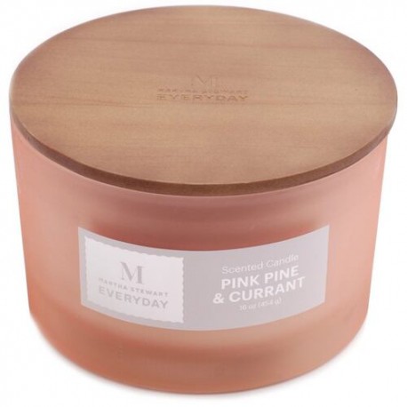 Vela 16oz pino rosa - base de vidrio y tapa de madera