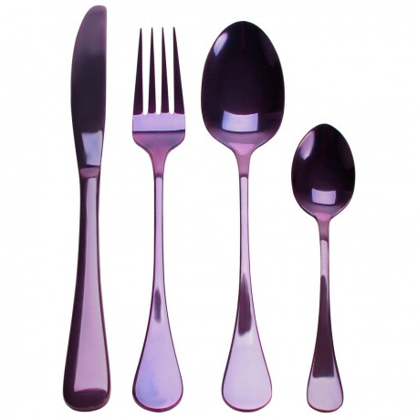 Set de cubiertos acero inoxidable para 4 personas 16 piezas, color morado, CROWN BACCARA