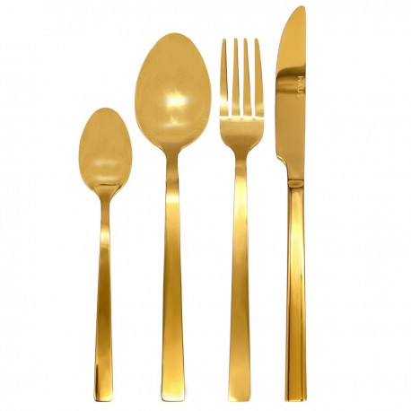 Set de cubiertos acero inoxidable para 4 personas 16 piezas, color dorado, CROWN BACCARA